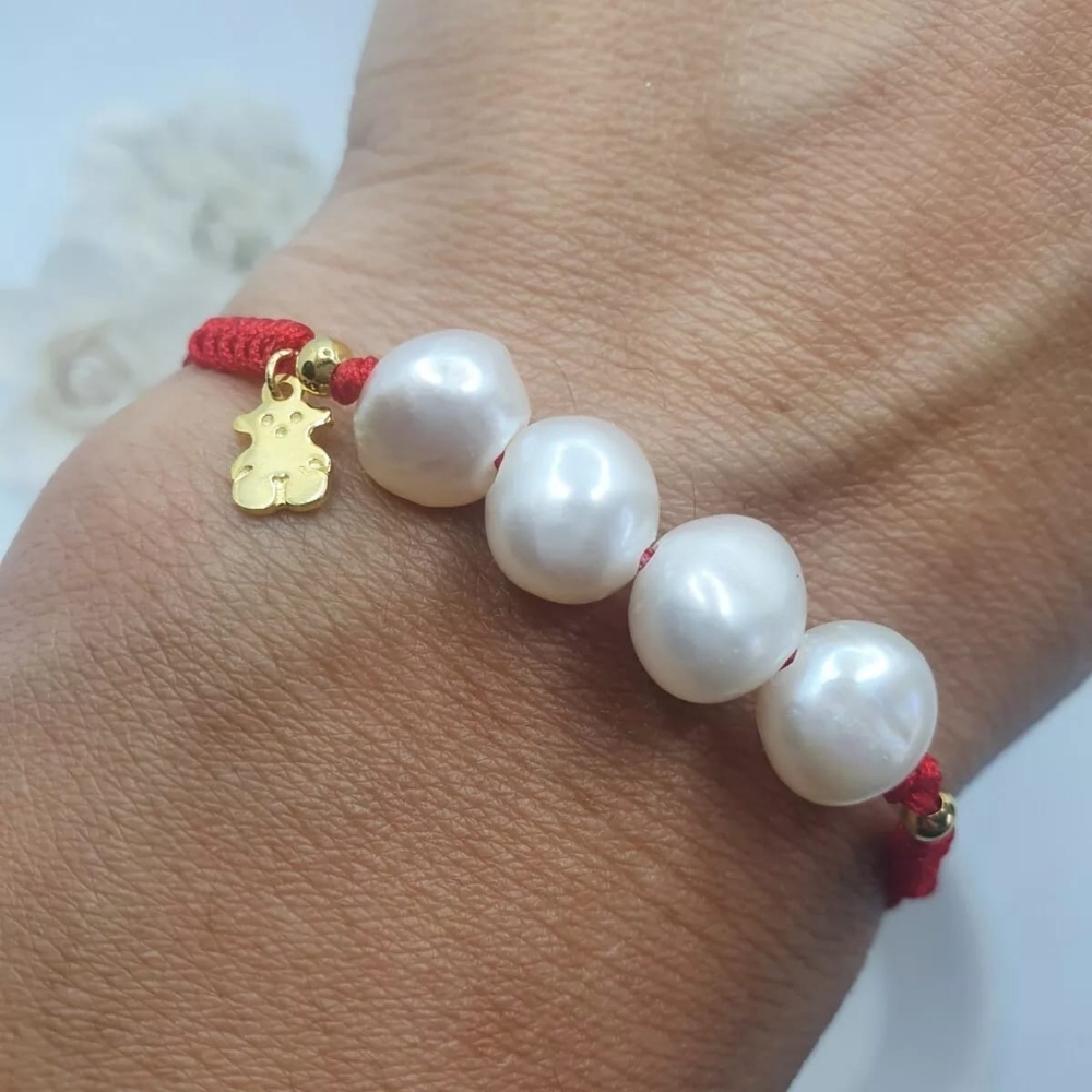 Tous Bear and Pearls Red Cord Bracelet